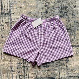 NWOT Boutique Purple & White Gingham Women's Boxer Shorts Size Medium